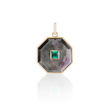 Gray Mother of Pearl and Emerald Octagon Charm