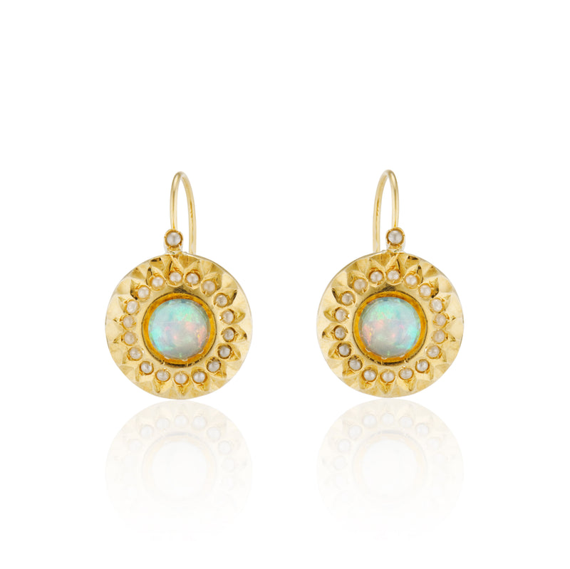 Victorian Opal Cabochon and Pearl Earrings