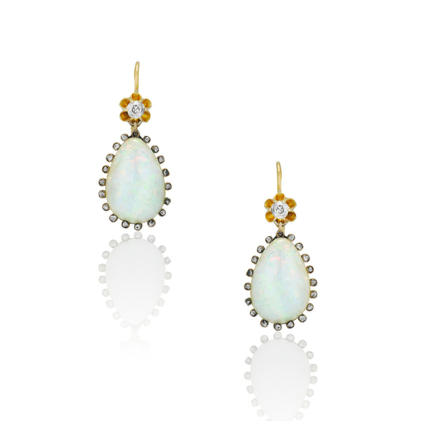 Edwardian Opal and Rose Cut Diamond Halo Earrings