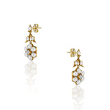 Pearl and Old Mine Cut Diamond Flower Earrings