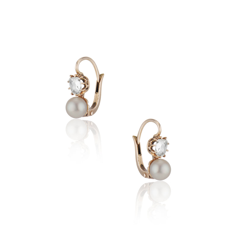 Rose Cut Diamond and Pearl Earrings