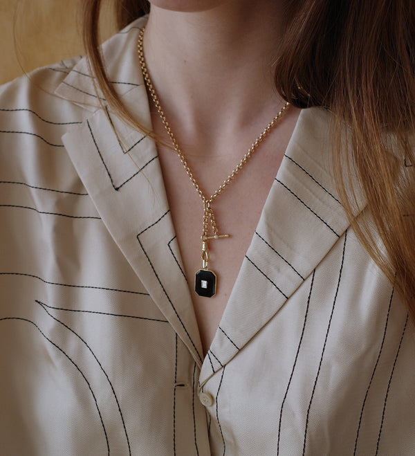 Large Onyx Diamond Baguette Bezel Charm