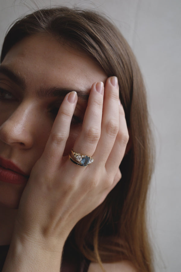 Eliette Blue Sapphire and Old European Cut Half Hoop