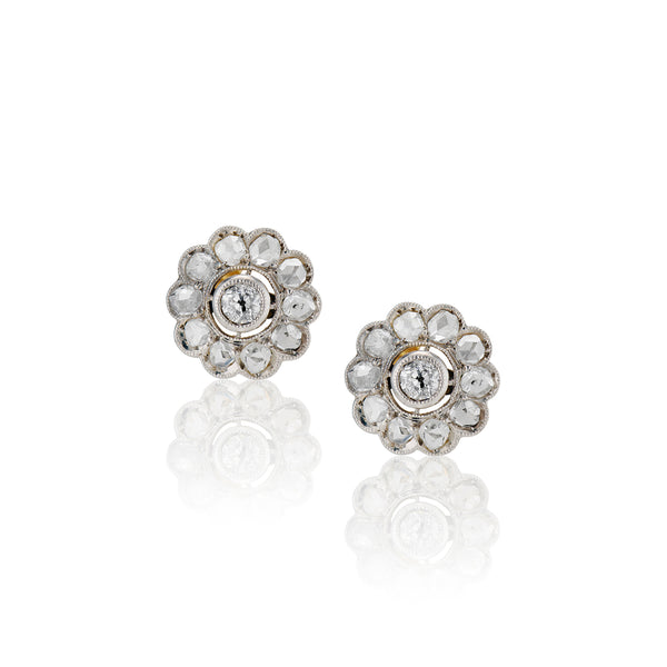 Old Mine and Rose Cut Diamond Cluster Earrings