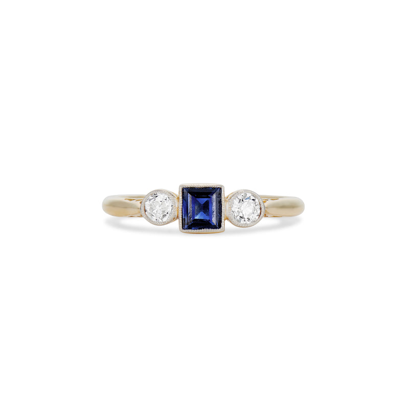 Old European Cut and Carré Cut Sapphire Ring