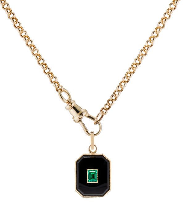 ONYX EMERALD CHARM and SMALL BELCHER CHAIN WITH DOG CLIP CLASP