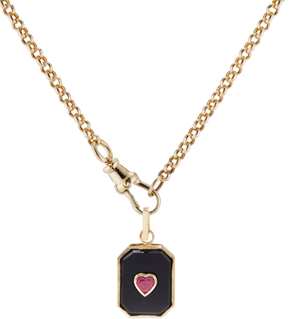 ONYX RUBY HEART CHARM and SMALL BELCHER CHAIN WITH DOG CLIP CLASP