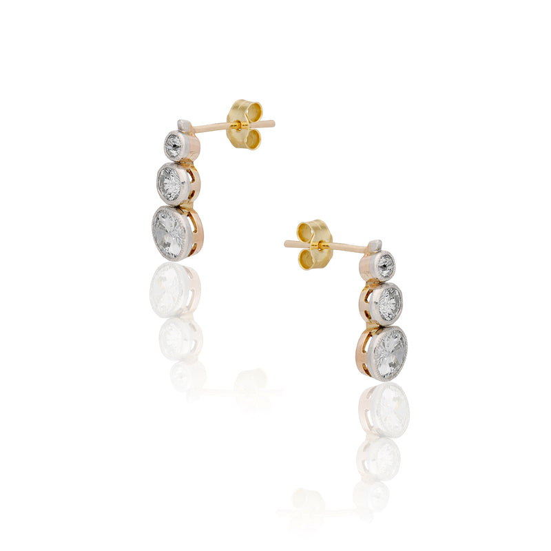 Three Diamond Bezel Earrings