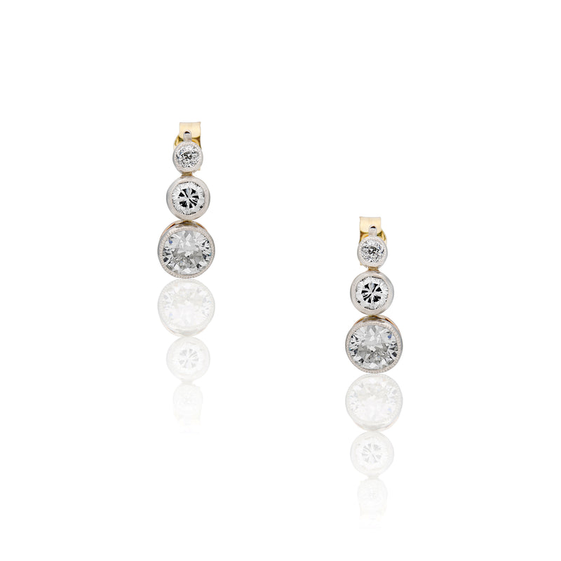 Three Diamond Bezel Earrings