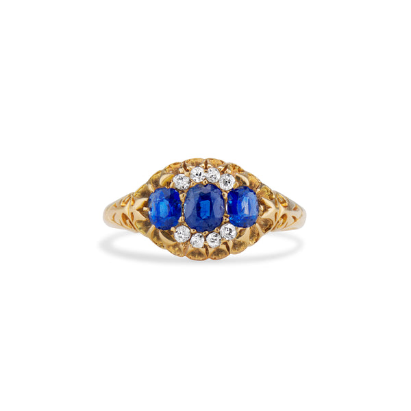 1902 Carved Three Sapphire Ring