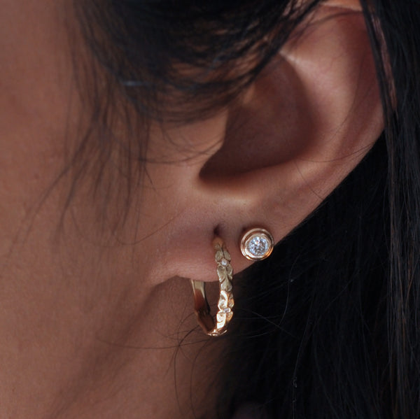 Carved Floral Hoops with Diamonds