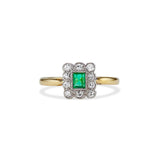 Mid Century Emerald and Single Cut Diamond Ring