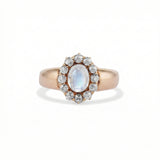 Old Mine Cut Diamond Halo Moonstone Band