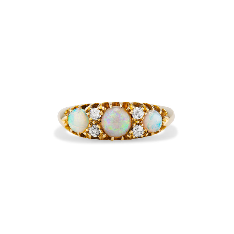 Opal and Diamond Half Hoop Ring