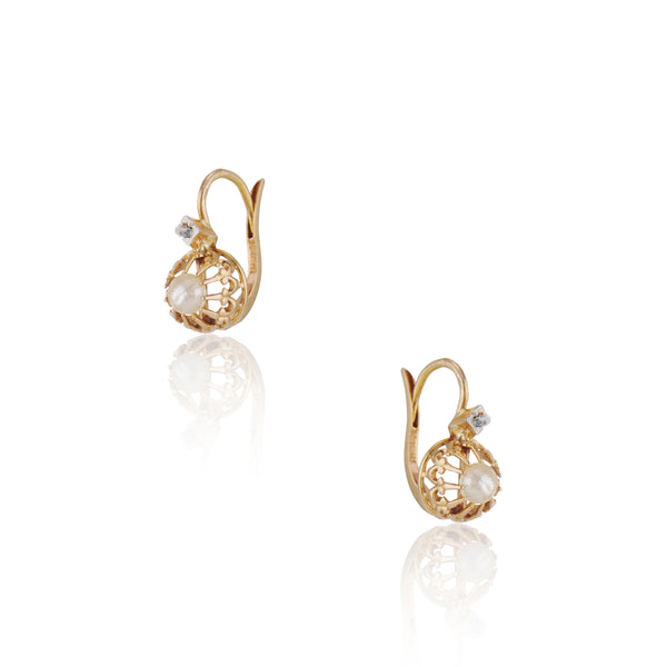 Petite Pearl and Rose Cut Diamond Earrings