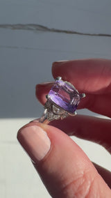 Retro Platinum, Iridium, and Diamond Amethyst Ring