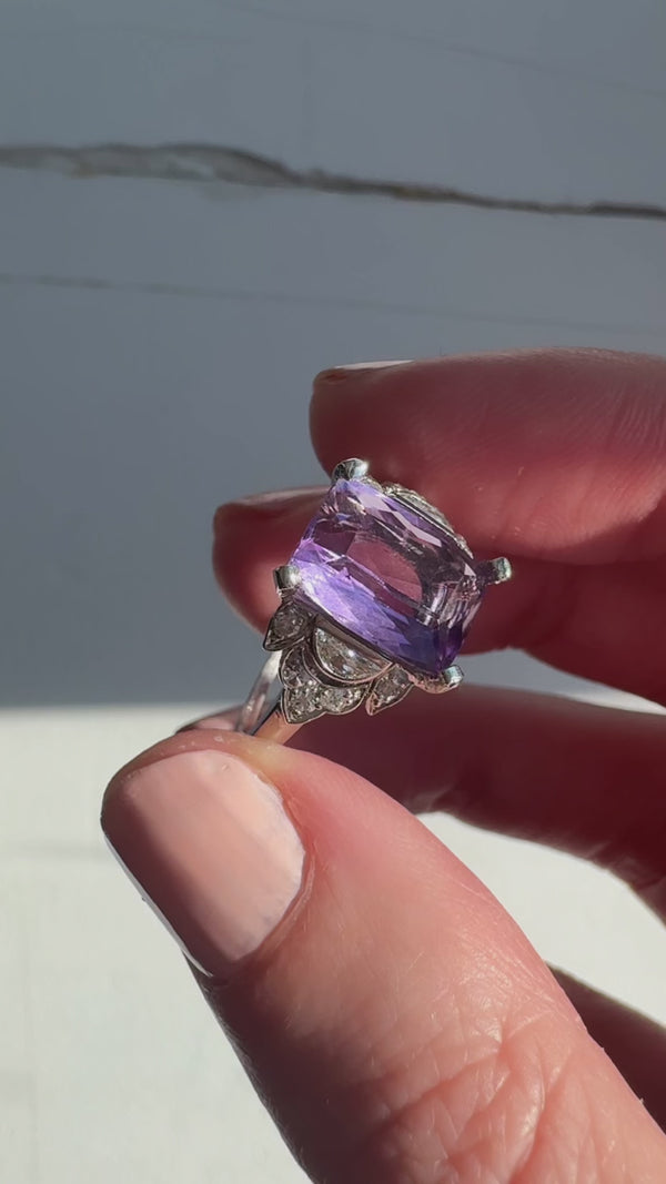 Retro Platinum, Iridium, and Diamond Amethyst Ring