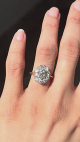 Old Mine and Modern Round Brilliant Cut Diamond Cluster Ring