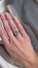 Emerald and Old Mine Cut Diamond Cluster Ring