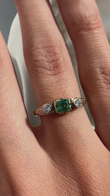 Emerald and Diamond Petite Flower Ring