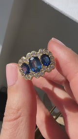 Diamond Halo Sapphire Three Stone Ring