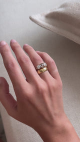 Champagne Old Mine Cut Three Stone Ring