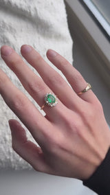 Midcentury Emerald and Diamond Cluster Ring