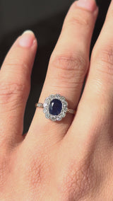 Mid Century Diamond and Sapphire Halo Ring