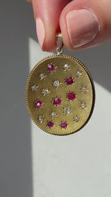 Etruscan Revival Diamond and Ruby Starburst Pendant