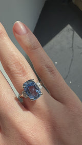 5.85 Carat Sapphire and Diamond Mid Century Ring