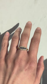 Antique Sapphire and Old Mine Cut Diamond Cluster Ring