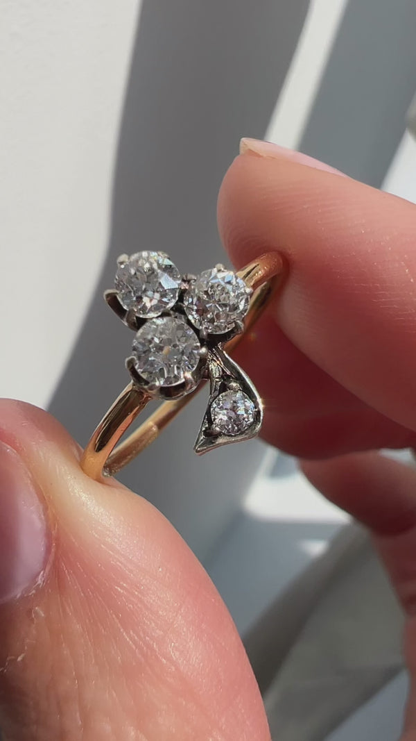 Old Mine Cut Diamond Clover Ring