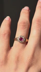 Victorian Ruby Cabochon and Diamond Cluster Ring