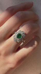 Deco Octogon Emerald Diamond Ring
