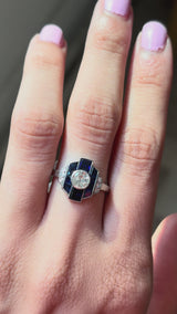1937 Old European Cut and Sapphire Deco Ring