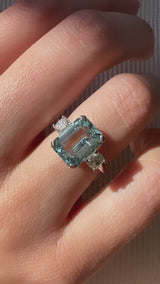 Old Mine Cut Diamond and Aquamarine Ring