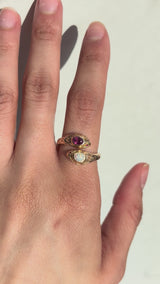 Ruby and Opal Double Snake Ring