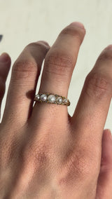 1880 Victorian Graduated Pearl and Rose Cut Diamond Half Hoop Ring