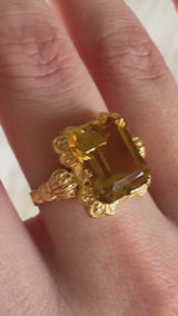 Midcentury Emerald Cut Citrine Picture Frame Ring