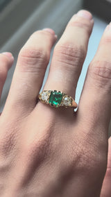 1920 Emerald and Old Mine Cut Diamond Ring