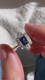 Sapphire Baguette Diamond Halo Ring