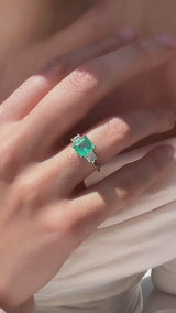 1.50 Carat Emerald and Asscher Cut Diamond Simone Ring