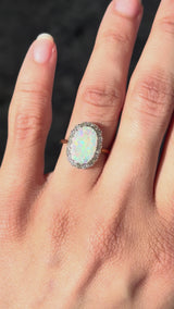 Mid Century Opal and Diamond Halo Ring