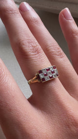 Late Victorian French Ruby and Diamond Checkerboard Ring