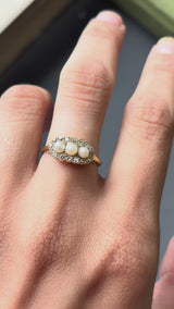 Three Pearl Old Mine Cut Diamond Halo Ring
