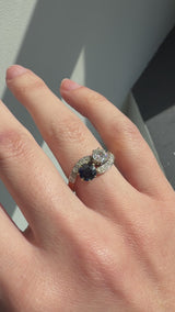 Edwardian Sapphire and Old Mine Cut Diamond Toi et Moi Ring