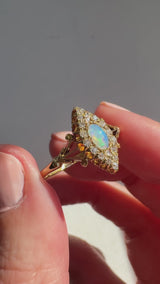 1909 Opal and Diamond Navette Ring