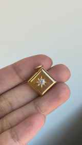Victorian Gold Square Locket with Old Mine Cut Diamond Starburst