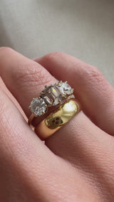 Champagne Old Mine Cut Three Stone Ring
