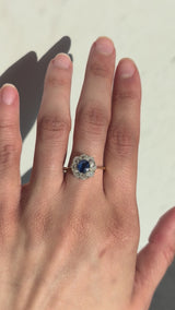 0.55 Carat Sapphire and Old Mine Cut Diamond Halo Ring